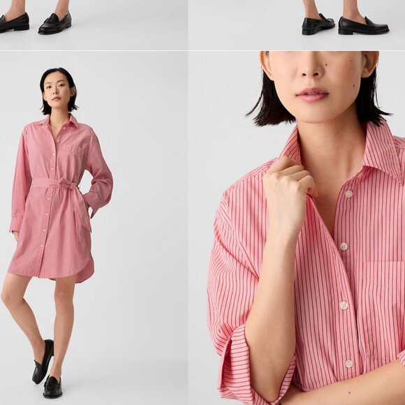 GAP Organic Cotton Stripe Mini Shirtdress in pink and red - Picture 1 of 3